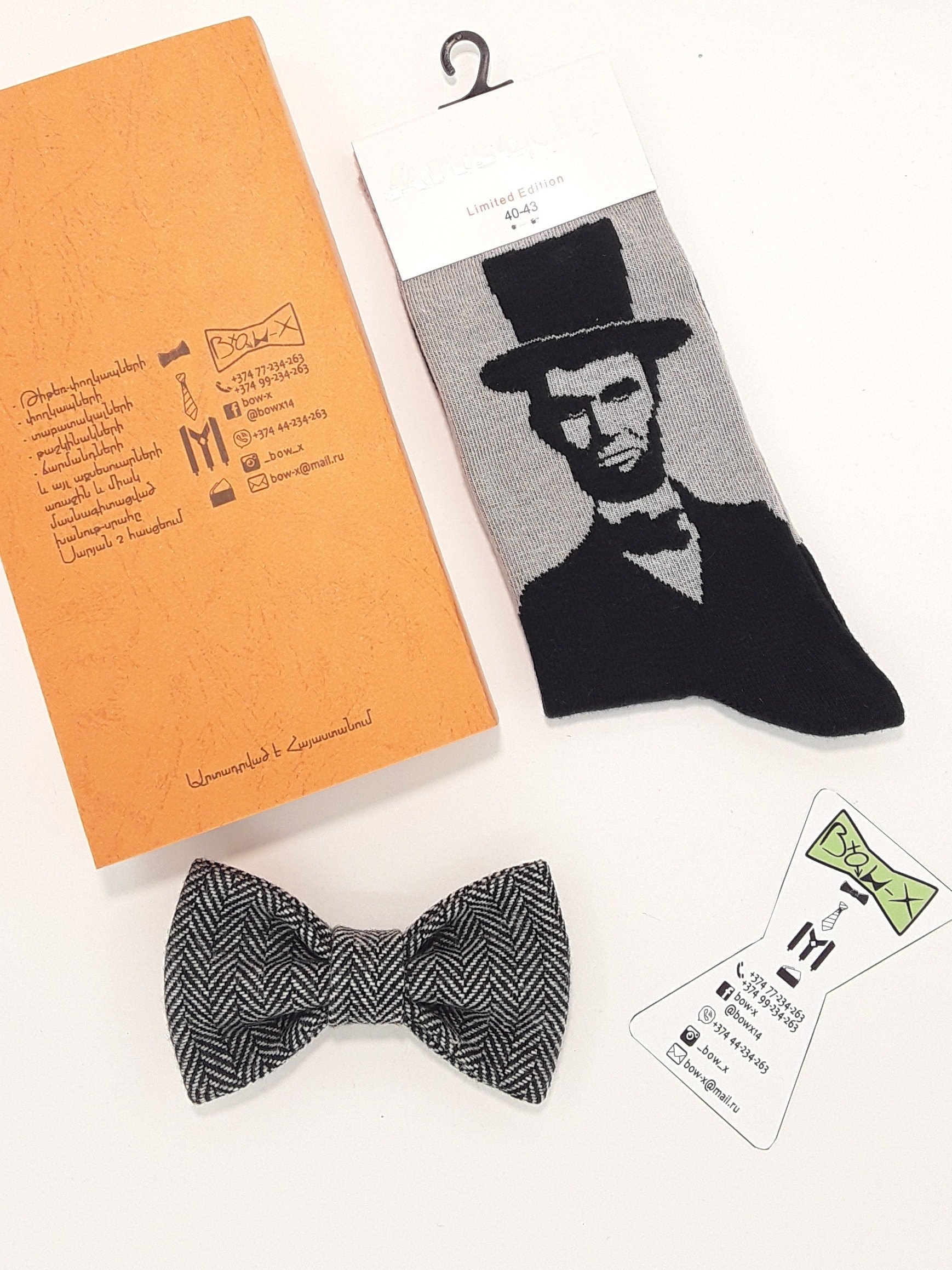 Passende Socken Und Fliege, Frauen, Männer Socken, Bunte Abraham Lincoln Gemusterte Hergestellt in Armenien Gelb von BowX