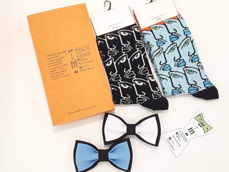 Passende Socken Und Fliege, Männer Socken, Frauen Bunte Gesichter Gemusterte Hergestellt in Armenien, Gesellschaft von BowX