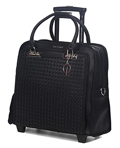 Bowatex Kompakte Damen Schulter Gurt Trolley Akten Laptoptasche 2 Rollen Schwarz von Bowatex