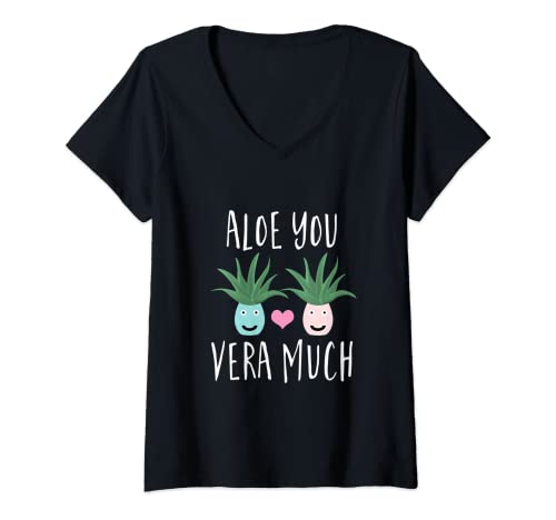 Damen Aloe You Vera Much Lustiger Aloe Vera Pflanzenpflaster T-Shirt mit V-Ausschnitt Damen Aloe You Vera Much Lustiger Aloe Vera Pflanzenpflaster T-Shirt mit V-Ausschnitt von Bowes Aloe Vera Puns