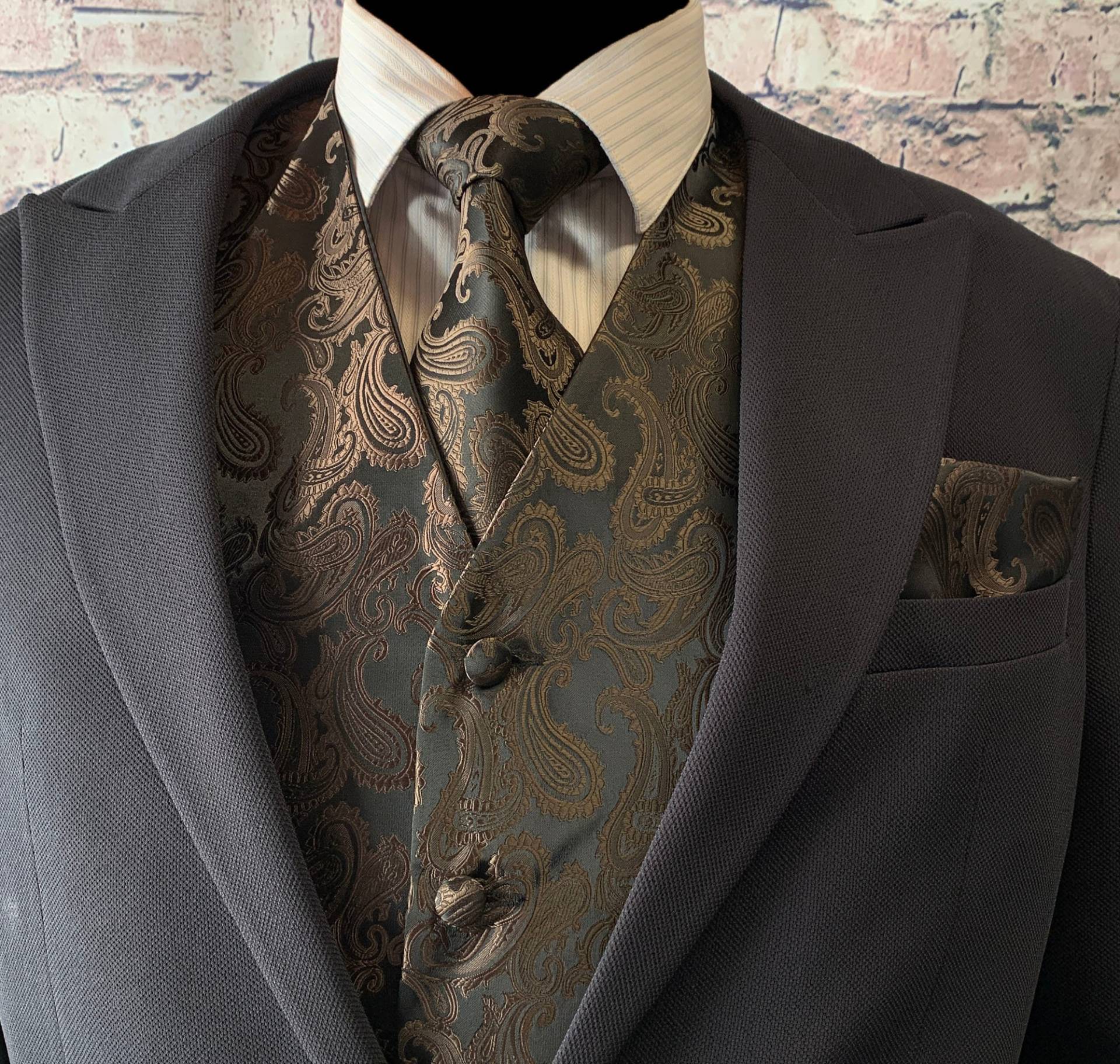 Braun Paisley Herren Weste Longtie Und Einstecktuch 3Er Set Für Alle Formalen Oder Lässigen Anlass Abschlussball Hochzeit Party von BowieUSA