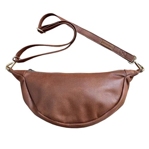 Bowleanies Taschen Moon Bag aus Lederfaserstoff - Halbmond Tasche - Halrunde Umhängetasche - Waschbar - Handmade in Deutschland - Nachhaltig und Fair produziert (Braun Gold) von Bowleanies Taschen