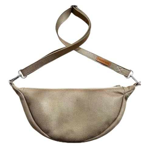 Bowleanies Taschen Moon Bag aus Lederfaserstoff - Halbmond Tasche - Halrunde Umhängetasche - Waschbar - Handmade in Deutschland - Nachhaltig und Fair produziert (Hellbraun Silber) von Bowleanies Taschen