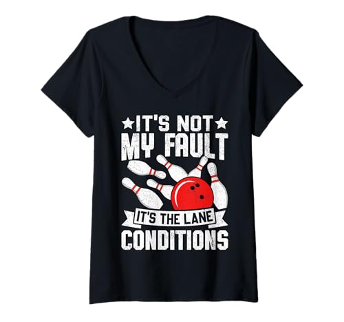 Damen Lustiges Retro-Bowling-Design Kingpin Sport Team T-Shirt mit V-Ausschnitt von Bowler's Alley