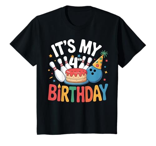 Kinder Bowling-Mottoparty mit Aufschrift It's My 4th Birthday T-Shirt Kinder Bowling-Mottoparty mit Aufschrift It's My 4th Birthday T-Shirt von Bowling 4th Birthday