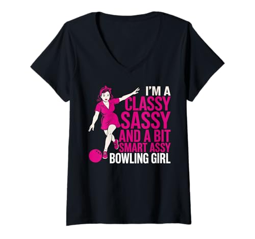 Damen Lustiges Bowler-Retro-Sportteam im Vintage-Stil T-Shirt mit V-Ausschnitt Damen Lustiges Bowler-Retro-Sportteam im Vintage-Stil T-Shirt mit V-Ausschnitt von Bowling Banter