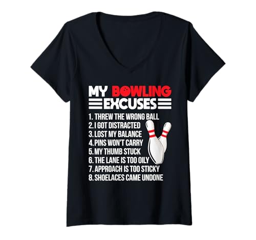 Damen Meine Bowlingausreden Lustiges Sport-Bowler-Team T-Shirt mit V-Ausschnitt Damen Meine Bowlingausreden Lustiges Sport-Bowler-Team T-Shirt mit V-Ausschnitt von Bowling Enthusiast Co.