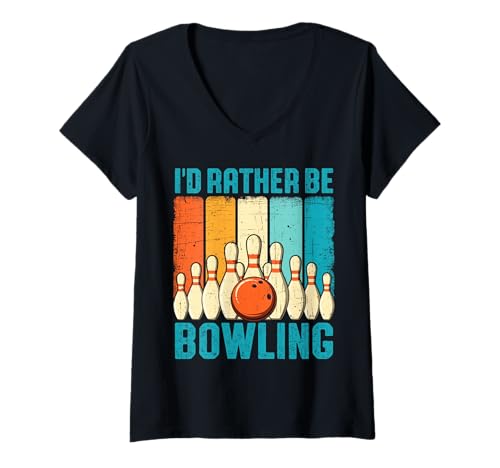 Damen Ich würde Lieber bowlen Lustiger Vintage-Bowler T-Shirt mit V-Ausschnitt Damen Ich würde Lieber bowlen Lustiger Vintage-Bowler T-Shirt mit V-Ausschnitt von Bowling Enthusiast Collection