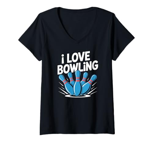 Damen Ich Liebe Bowling Enthusiast Expression T-Shirt mit V-Ausschnitt Damen Ich Liebe Bowling Enthusiast Expression T-Shirt mit V-Ausschnitt von Bowling Enthusiast Graphic Concept