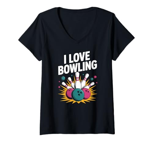 Damen Ich Liebe Bowling, lustiges Design für Enthusiasten T-Shirt mit V-Ausschnitt Damen Ich Liebe Bowling, lustiges Design für Enthusiasten T-Shirt mit V-Ausschnitt von Bowling Enthusiast Passion Fun Sport Tee