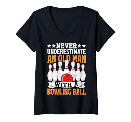 Damen Unterschätze Niemals einen Alten Mann beim Bowling T-Shirt mit V-Ausschnitt Damen Unterschätze Niemals einen Alten Mann beim Bowling T-Shirt mit V-Ausschnitt von Bowling Enthusiast's Gear