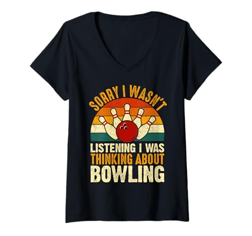 Damen Entschuldigung, ich Habe Funny Bowling Nicht gehört T-Shirt mit V-Ausschnitt von Bowling Enthusiast