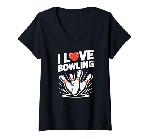 Damen I Love Bowling Enthusiast Pin Grafikdesign T-Shirt mit V-Ausschnitt Damen I Love Bowling Enthusiast Pin Grafikdesign T-Shirt mit V-Ausschnitt von Bowling Enthusiasts Lifestyle Collection