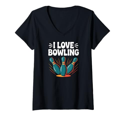 Damen Ich Liebe den Humor von Bowling-Enthusiasten T-Shirt mit V-Ausschnitt Damen Ich Liebe den Humor von Bowling-Enthusiasten T-Shirt mit V-Ausschnitt von Bowling Enthusiasts Passion Fun