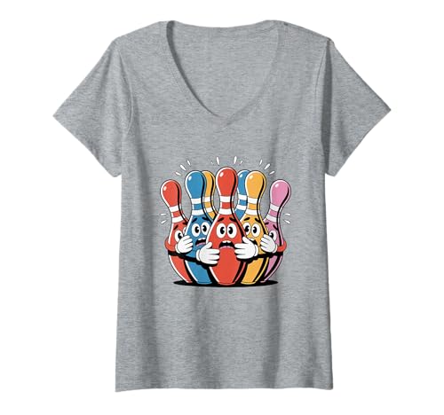 Damen Scared Bowling Pins T-Shirt - Lustiges Bowlingteam T-Shirt mit V-Ausschnitt Damen Scared Bowling Pins T-Shirt - Lustiges Bowlingteam T-Shirt mit V-Ausschnitt von Bowling Fun Apparel