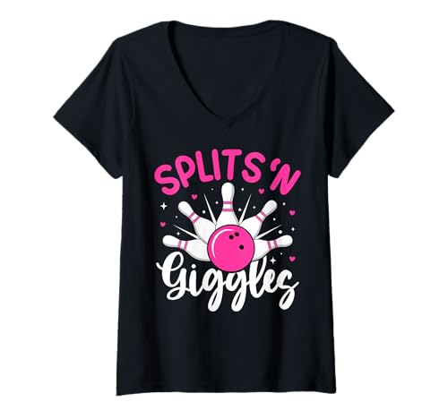 Damen Retro-Bowlingliebhaber spaltet Sich und kichert T-Shirt mit V-Ausschnitt Damen Retro-Bowlingliebhaber spaltet Sich und kichert T-Shirt mit V-Ausschnitt von Bowling Fun Club