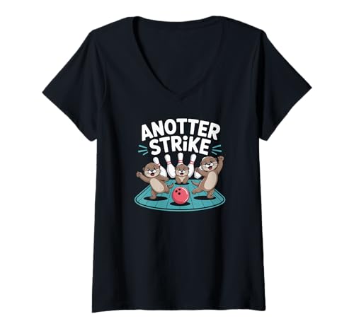 Damen Ein lustiger Humor beim Bowling von Otter Strike T-Shirt mit V-Ausschnitt Damen Ein lustiger Humor beim Bowling von Otter Strike T-Shirt mit V-Ausschnitt von Bowling Fun Otters Strike Humor