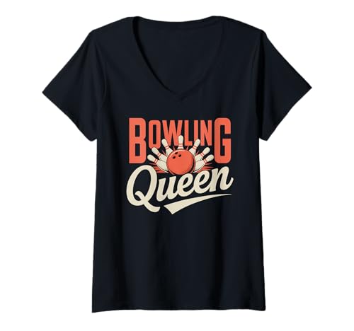 Damen Bowling Queen Cute Damen Bowler T-Shirt mit V-Ausschnitt von Bowling Gifts for Women