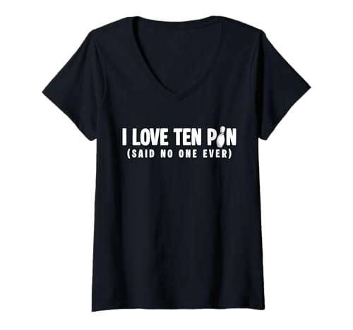 Damen I Love Ten Pin Bowling Ten Pin T-Shirt mit V-Ausschnitt von Bowling Kegeln Ten Pin Design Idee