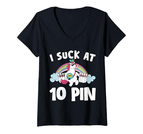 Damen I Suck at 10 Pin Bowling Ten Pin T-Shirt mit V-Ausschnitt Damen I Suck at 10 Pin Bowling Ten Pin T-Shirt mit V-Ausschnitt von Bowling Kegeln Ten Pin Design Idee