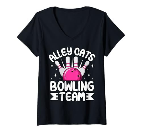 Damen Lustige Retro Alley Cats Bowling Team T-Shirt mit V-Ausschnitt Damen Lustige Retro Alley Cats Bowling Team T-Shirt mit V-Ausschnitt von Bowling Lovers United