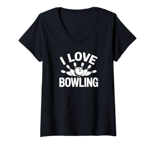 Damen Ich Liebe Bowling Enthusiast Pride T-Shirt mit V-Ausschnitt Damen Ich Liebe Bowling Enthusiast Pride T-Shirt mit V-Ausschnitt von Bowling Passion Enthusiasts Community