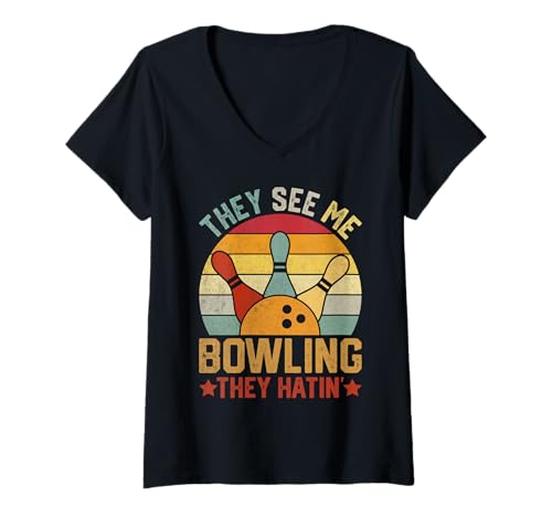 Damen Sie sehen Mich bowlen Sie hassen einen lustigen Bowler T-Shirt mit V-Ausschnitt Damen Sie sehen Mich bowlen Sie hassen einen lustigen Bowler T-Shirt mit V-Ausschnitt von Bowling Stars
