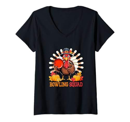 Damen Bowling Squad Thanksgiving Turkey Matching Player Team T-Shirt mit V-Ausschnitt Damen Bowling Squad Thanksgiving Turkey Matching Player Team T-Shirt mit V-Ausschnitt von Bowling Thanksgiving Costume