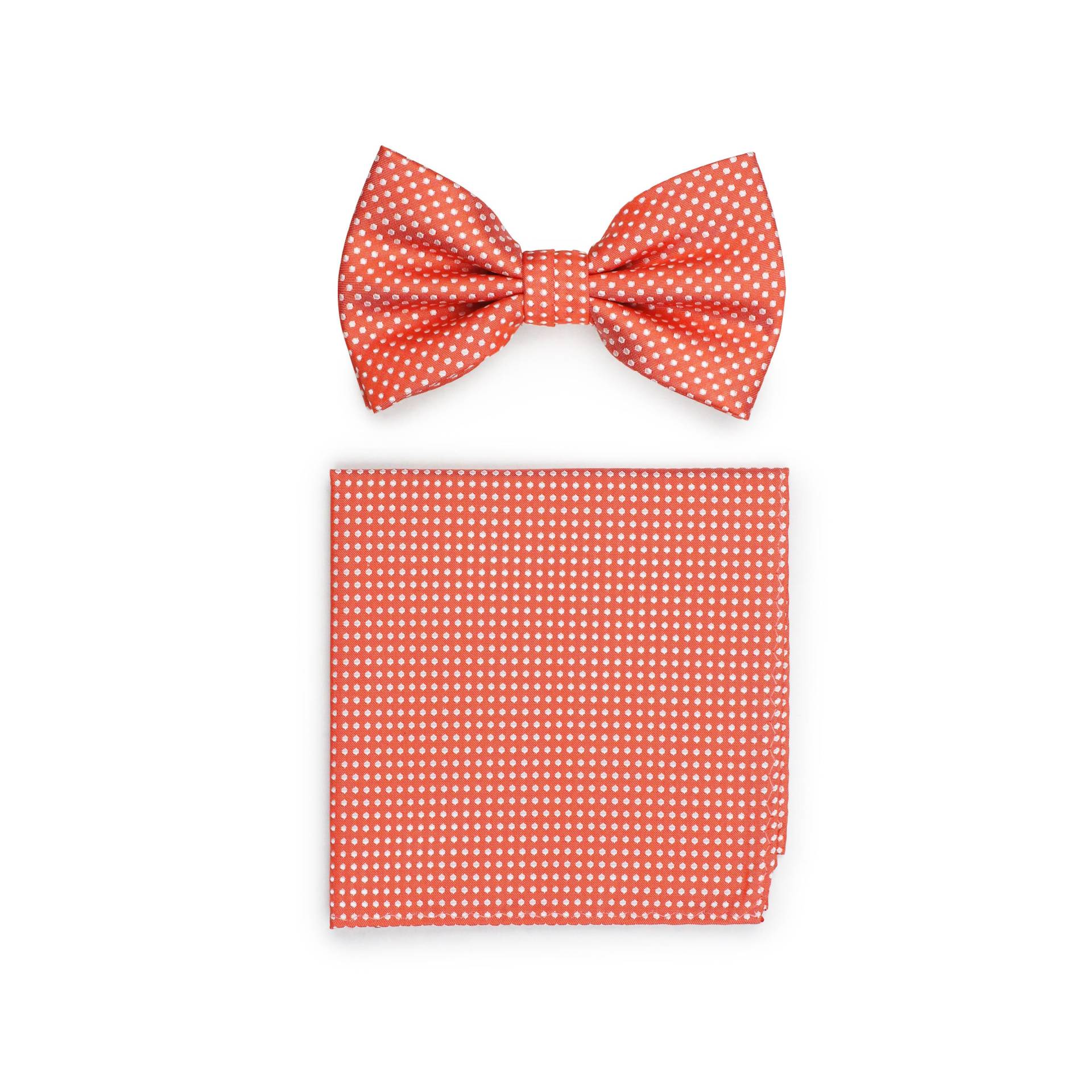Korallenbow Tie Set | Bogen-Ties in Korallenrot Mit Matching Pocket Square Pre-Tied Bow Und Hanky Pin-Dots Farbkorallen von BowsNTiesShop