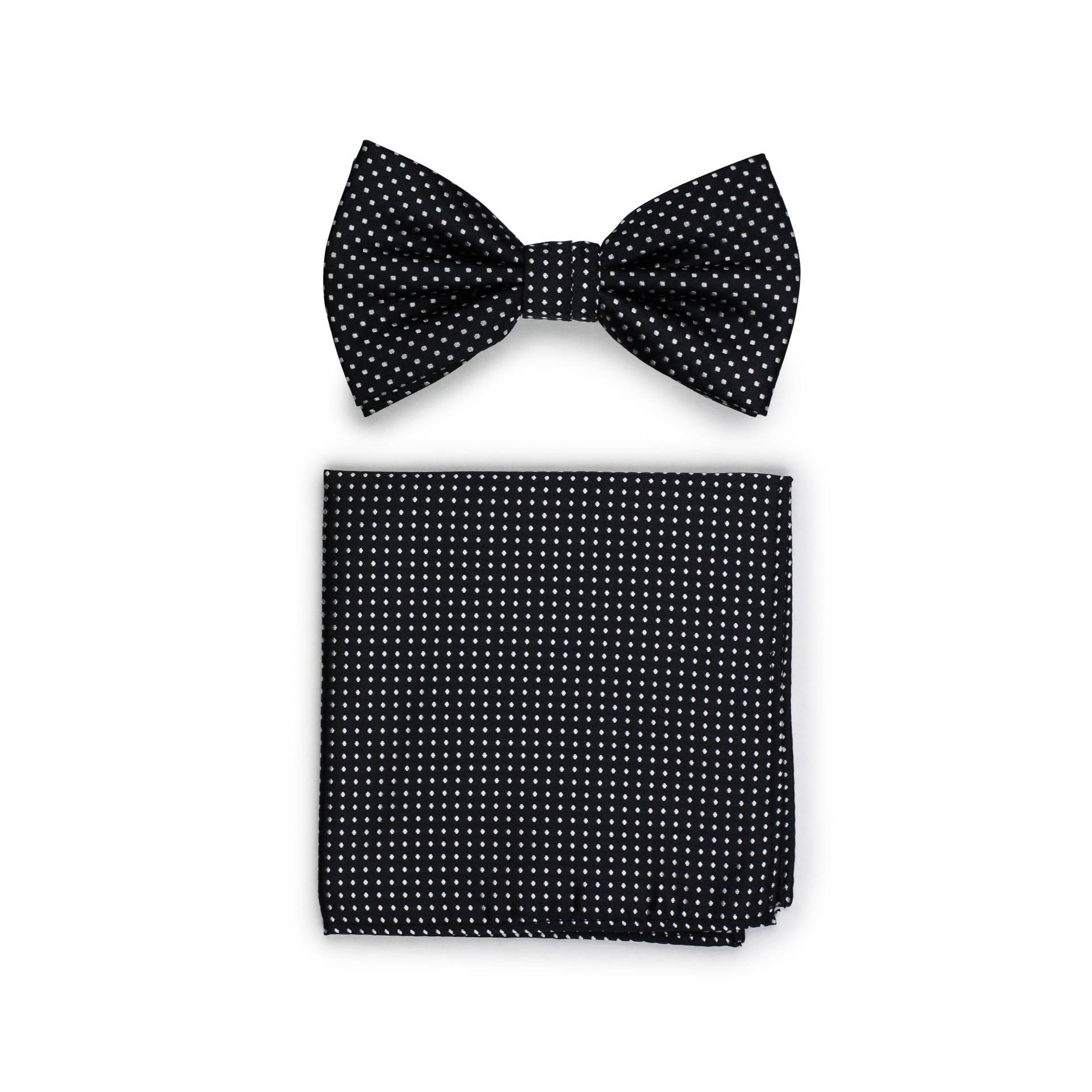 Schwarzes Fliege Set | Schwarze Schleifenbänder Und Hanky Formelle Micro Dot Taschenquadrat in Schwarz Silber Hochzeit Krawattensets von BowsNTiesShop