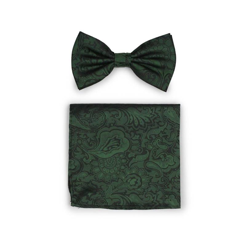 Waldgrünes Paisley Fliege Set | Herren Schleife Krawatten in Waldgrün Und Schwarz Hochzeits-Paisley-Halskette Hanky Dunkelwaldgrün von BowsNTiesShop