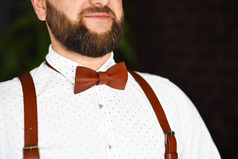 Terracotta Fliege Und Hosenträger Bräutigam Leder 3. Jahrestag Geschenk Für Ihn von BowtiebySofiaKitsul