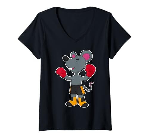 Damen Maus Boxer Boxhandschuhe Boxen T-Shirt mit V-Ausschnitt Damen Maus Boxer Boxhandschuhe Boxen T-Shirt mit V-Ausschnitt von Boxer Boxen