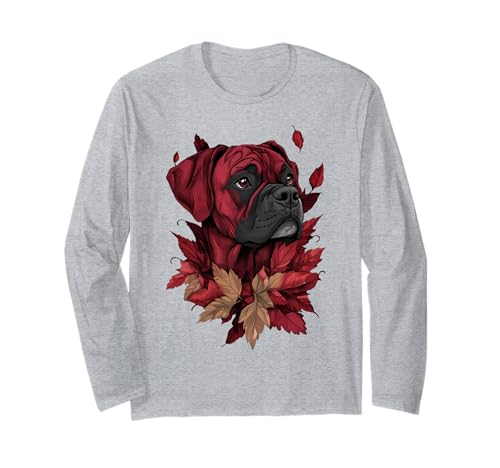 Boxer Herbst Blätter Herbst Hund Boxer Mama Langarmshirt von Boxer Dog Autumn Leaves - Fall Gifts