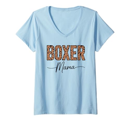 Damen Leopardenmuster Boxer Mama T-Shirt mit V-Ausschnitt Damen Leopardenmuster Boxer Mama T-Shirt mit V-Ausschnitt von Boxer Dog Boxers Lover Gifts