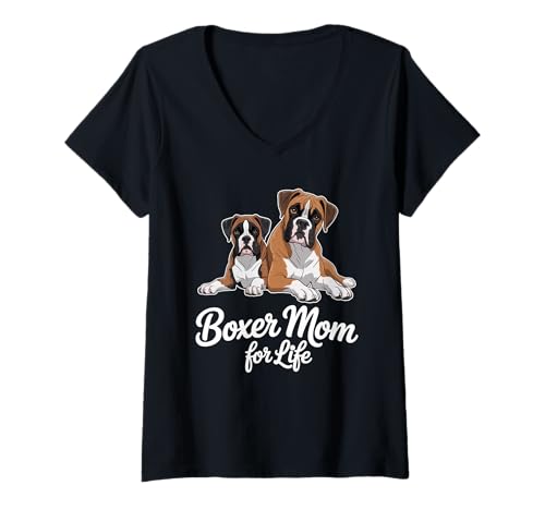 Damen Boxer Dog Mom for Life Cute T-Shirt mit V-Ausschnitt von Boxer Dog Co