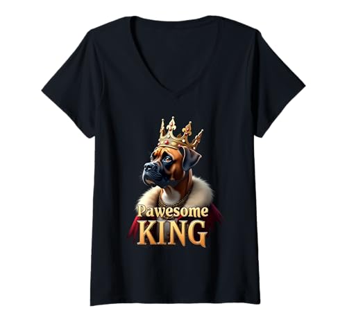 Damen Lustige Pawesome Boxer King Dog Art T-Shirt mit V-Ausschnitt Damen Lustige Pawesome Boxer King Dog Art T-Shirt mit V-Ausschnitt von Boxer Dog Fun Designs