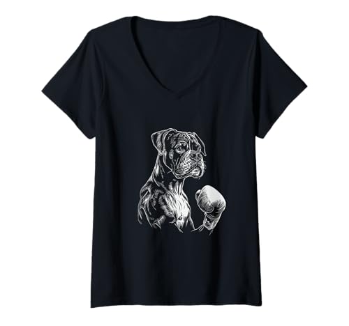 Damen Boxer-Hunde-Linie T-Shirt mit V-Ausschnitt von Boxer Dog Line Geschenkartikel