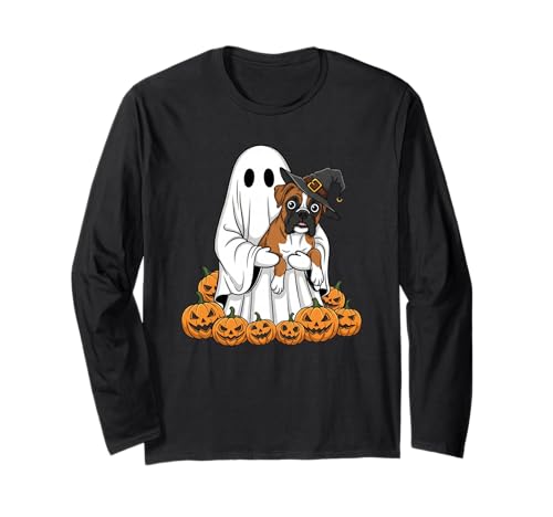 Lustiger Geist Boxer Hund Kürbis Halloween Kinder Herren Damen Langarmshirt von Boxer Dog Lovers Cute Halloween Outfits Boy Girl