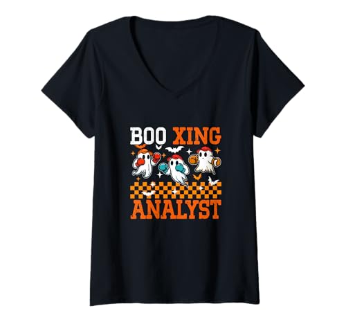 Damen Boo Xing Analyst Halloween Boxing Costume Player Team T-Shirt mit V-Ausschnitt von Boxer Halloween Costume