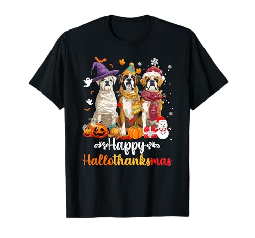 Herren Damen Boxer Hund Weihnachten Halloween Thanksgiving T-Shirt Herren Damen Boxer Hund Weihnachten Halloween Thanksgiving T-Shirt von Boxer Happy Hallothankmas Holiday Dog
