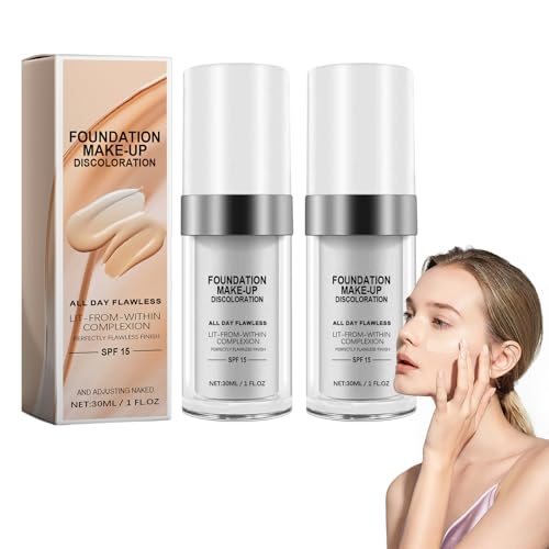 2pcs Farbwechsel-Foundation, Flüssige Foundation, Makellose Farbwechsel Foundation, Aufhellender Teint, Concealer-Foundation, Makelloses Make-up für die Farbwechselnde Grundierung von Boxiatil