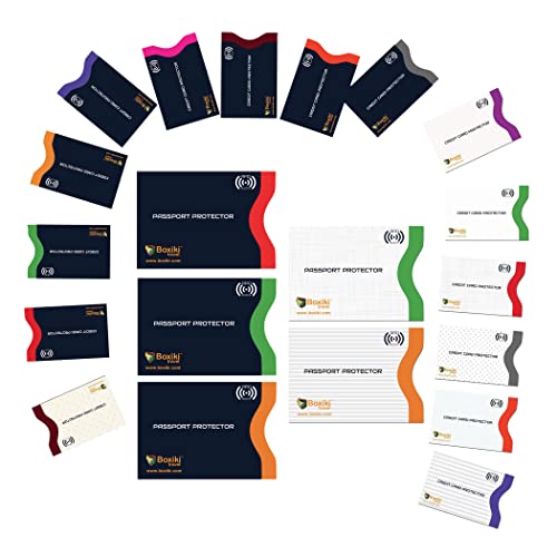 Boxiki Travel RFID-blockierende Hüllen, Set mit Farbcodierungssystem, Weiß und Marineblau, RFID-Brieftasche von Boxiki Travel