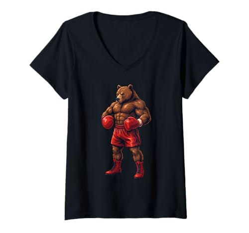 Damen Boxbär Boxer Graphic Fighter Combat Sports Gym Kleidung T-Shirt mit V-Ausschnitt Damen Boxbär Boxer Graphic Fighter Combat Sports Gym Kleidung T-Shirt mit V-Ausschnitt von Boxing Bear Fighter Sports Gym Apparel