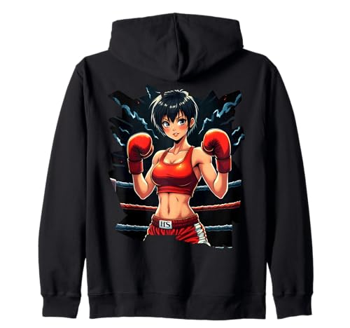 Boxing Girl in roten Handschuhen Anime Style Fitness Kapuzenjacke von Boxing Champion Girl in Action Sports Apparel