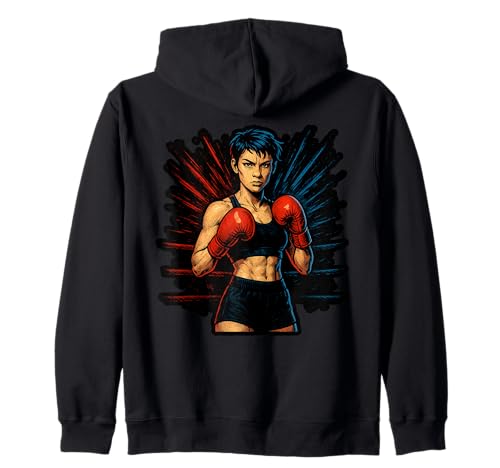Boxing Girl in roten Handschuhen Anime Style Fitness Kapuzenjacke Boxing Girl in roten Handschuhen Anime Style Fitness Kapuzenjacke von Boxing Champion Girl in Action Sports Apparel
