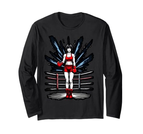 Boxing Girl in roten Handschuhen Anime Style Fitness Langarmshirt Boxing Girl in roten Handschuhen Anime Style Fitness Langarmshirt von Boxing Champion Girl in Action Sports Apparel