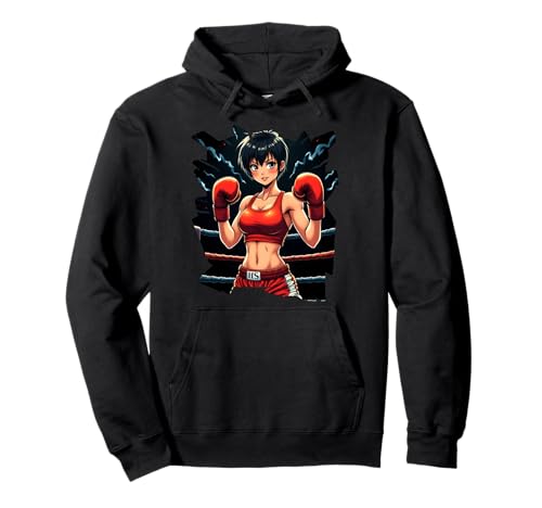 Boxing Girl in roten Handschuhen Anime Style Fitness Pullover Hoodie von Boxing Champion Girl in Action Sports Apparel