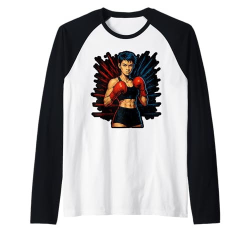 Boxing Girl in roten Handschuhen Anime Style Fitness Raglan Boxing Girl in roten Handschuhen Anime Style Fitness Raglan von Boxing Champion Girl in Action Sports Apparel
