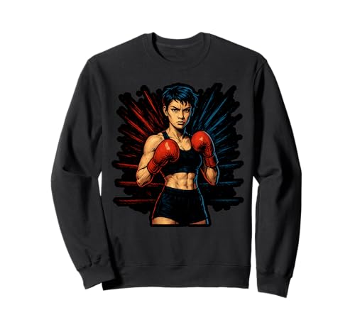 Boxing Girl in roten Handschuhen Anime Style Fitness Sweatshirt von Boxing Champion Girl in Action Sports Apparel